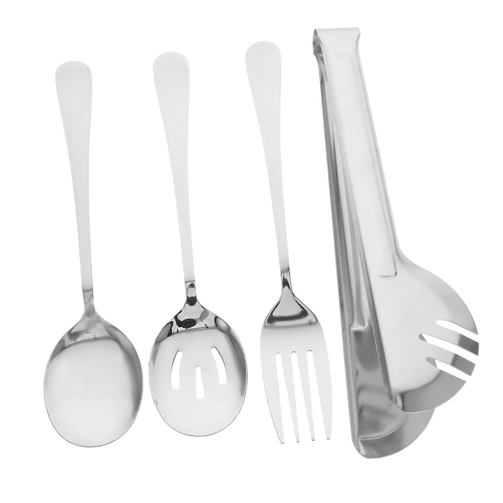 Stainless Steel Serving Utensils Set 4pcs Fork Spoon Slotted Spoon Cake Server Dishwasher Safe