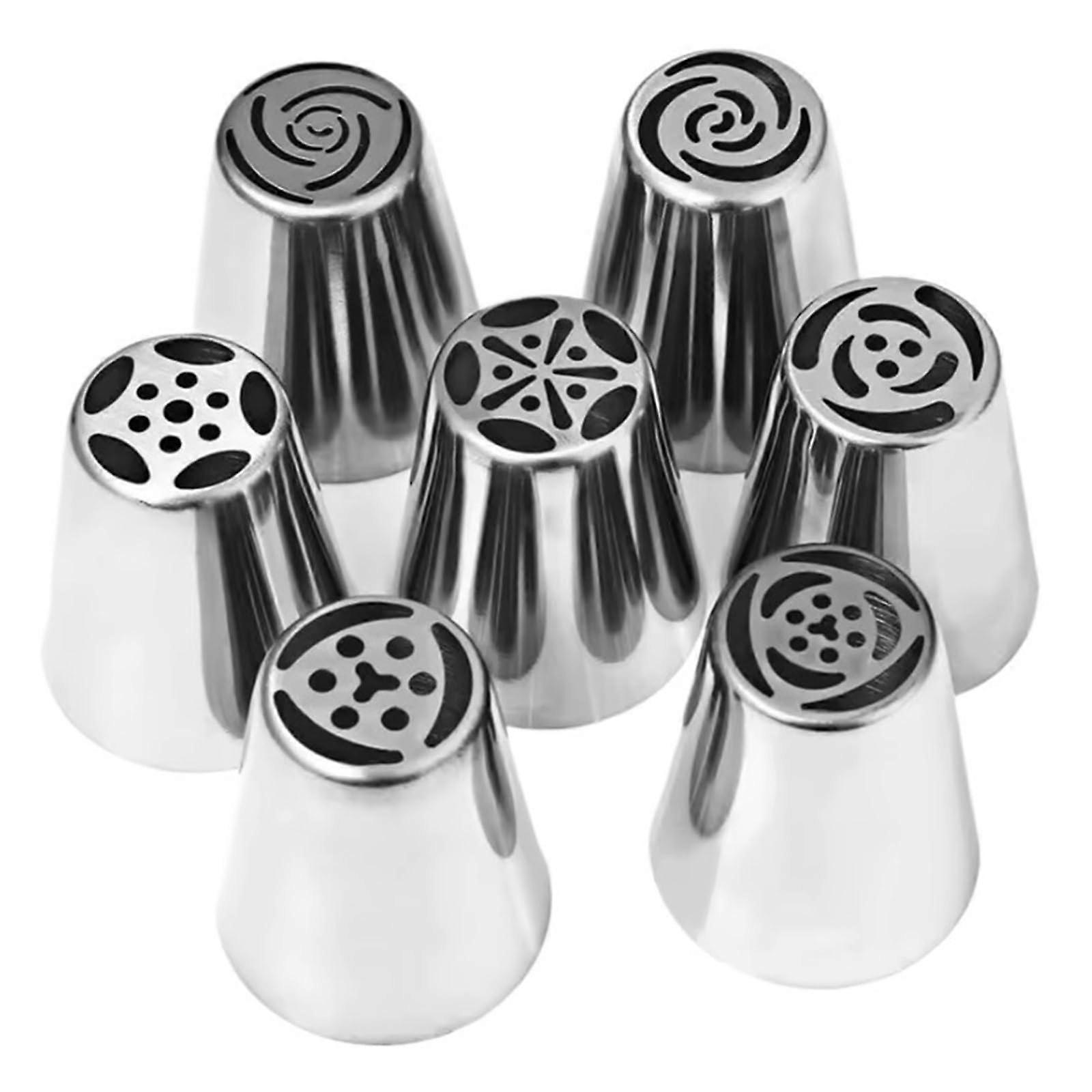 7 Pcs Pastry Nozzles Set for Cake Decorating Tips Tulip Rose Leaf Designs Multiple Patterns