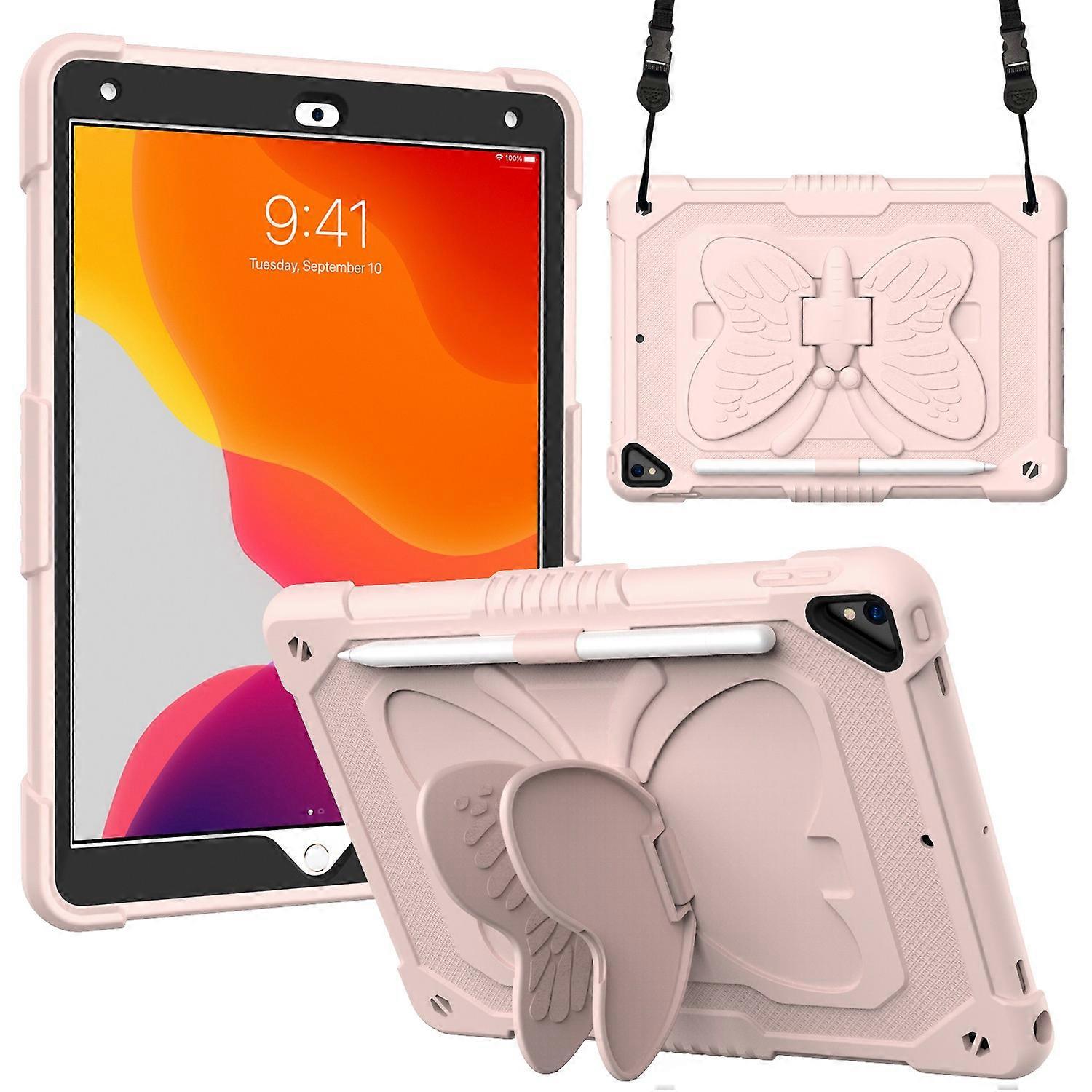 Butterfly Shape Kickstand Design Solid Color PC + Silicone Shockproof Tablet Cover Shell with Should