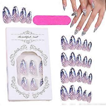 Plaknagels 24 stuks middelgrote amandelvormige kunstnagels met glitterafwerking en eenvoudige applicatie.