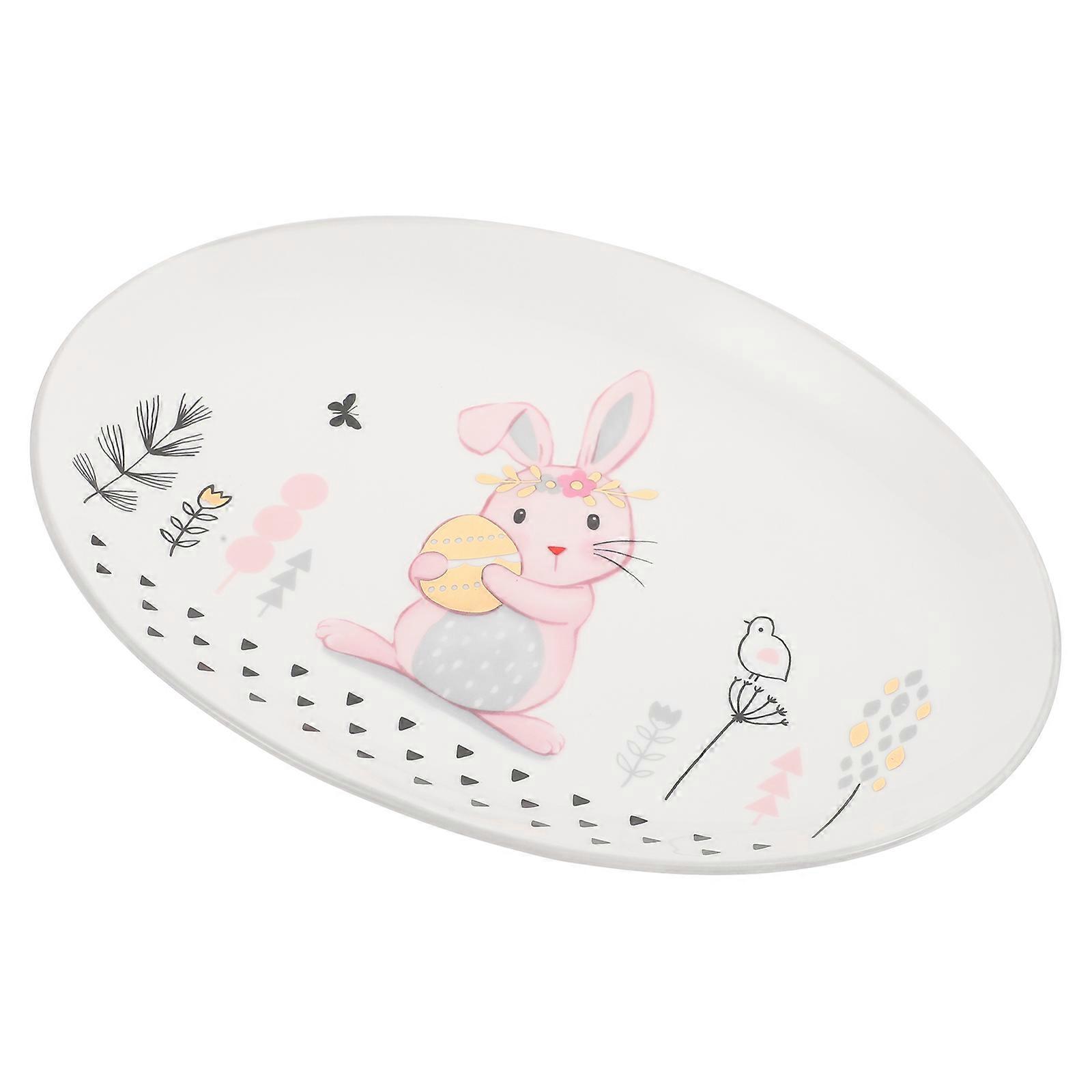 Rabbit Ceramic Plate for Dessert Serving Lovely Rabbit Pattern