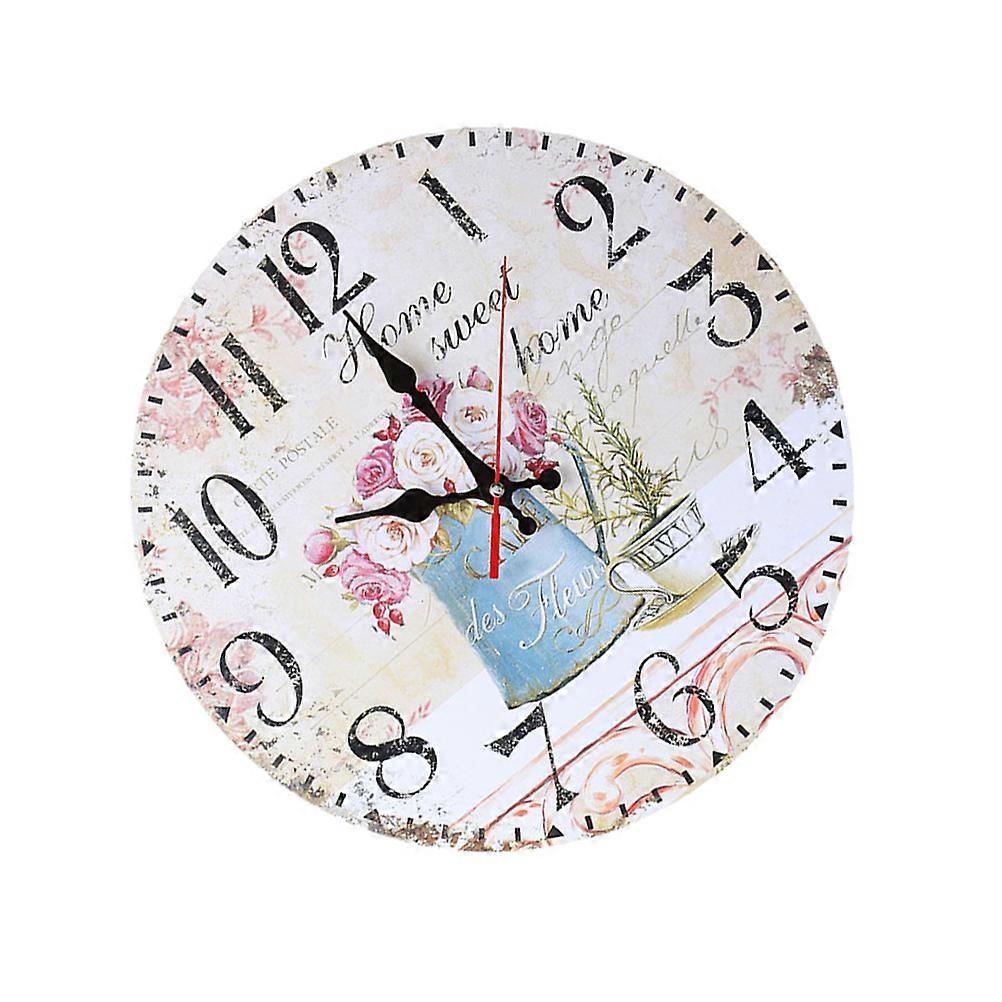 Hanging Wall Clock Round Wooden Clock for Keeping Time 2Pcs with Pattern