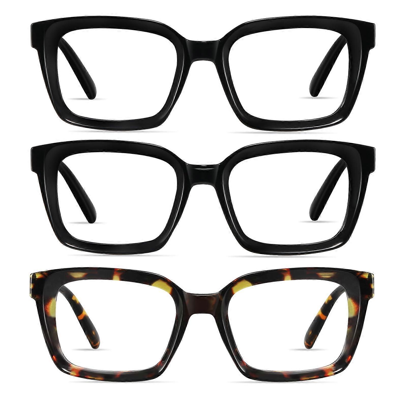 Blue Light Blocking Computer Reading Glasses 3 Pack Square Frame Anti Glare 0.75 Magnification