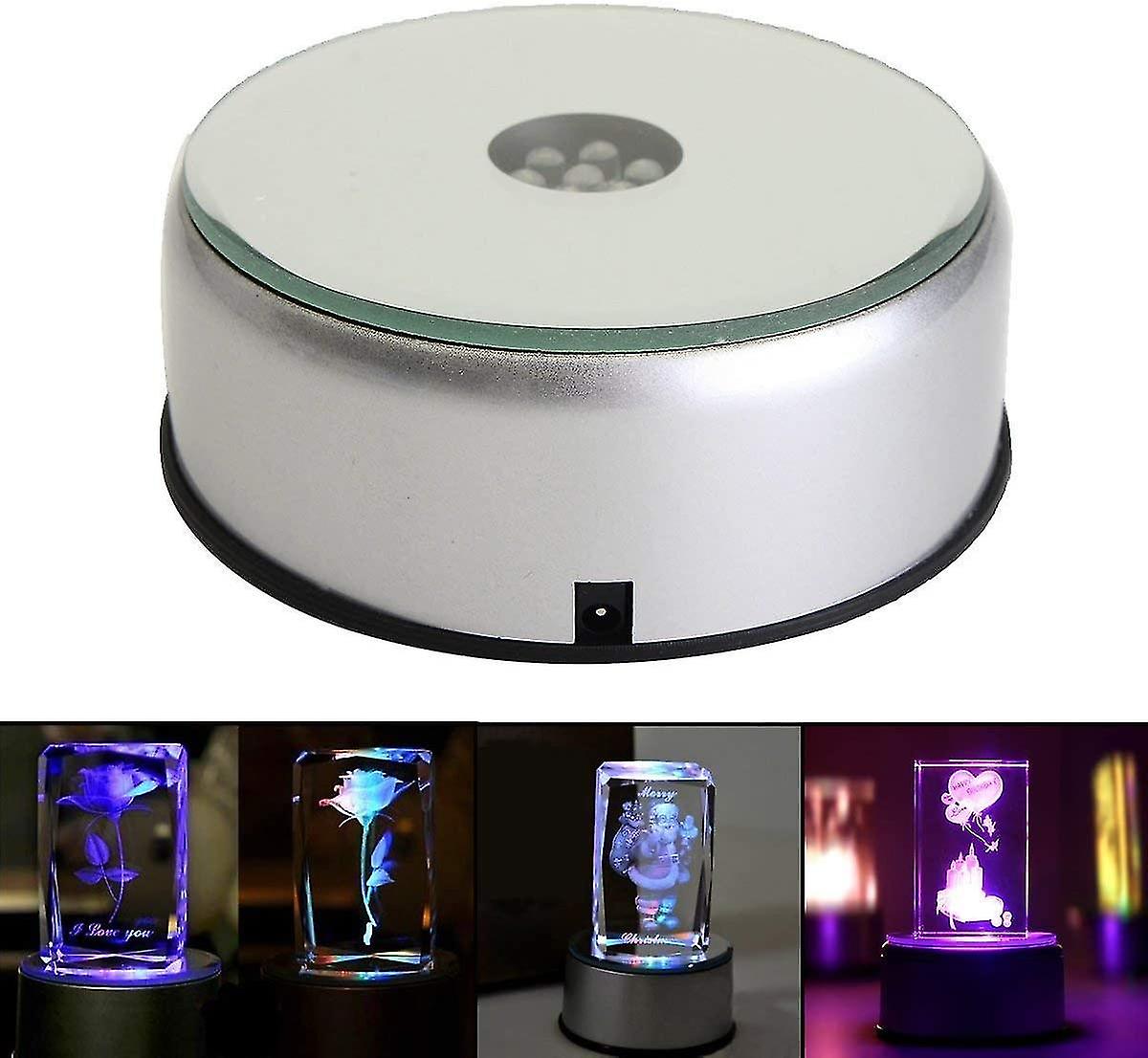 Led Display Base, 4" 7 Led Rotating Base For Crystals Glass Art Rotating Display Base Stand With Ac Adapter Us Plug