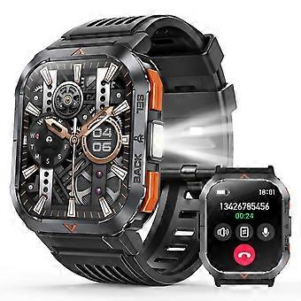 Reloj inteligente táctico de 2,02" HD resistente al agua con función de llamada, linterna LED, brújula, monitorización del ritmo cardíaco y del sueño.