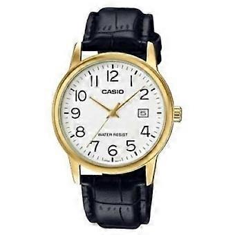 CASIO COLLECTION DATE GOLD, LEATHER - WHITE
