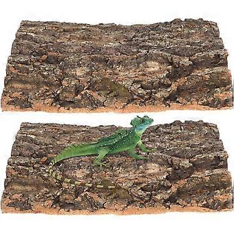 2er-Pack natürliche Korkrinden-Reptilienplattform 30 x 20 cm, echte Baumrinde, schwimmende Sonnenplattform mit Hintergrund für Bartagamen, Echsen, Geckos und Schildkröten-Terrarien