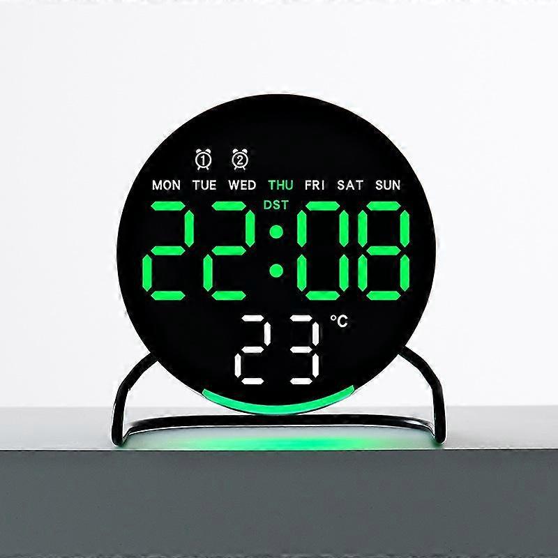 Desktop LED Clock Round Black Shell Green Light