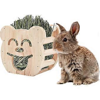 Heufutterspenderhalter für Haustiere, Bärenform, wandmontierter Heufutterspender aus Holz, Heufutterrahmen für kleine Haustiere