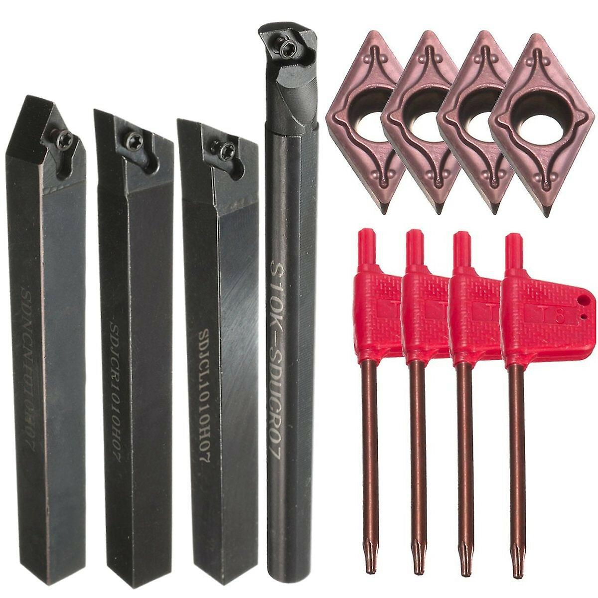 4Pcs Turning Tool Holder Set With 4pcs Dcmt0702 Inserts