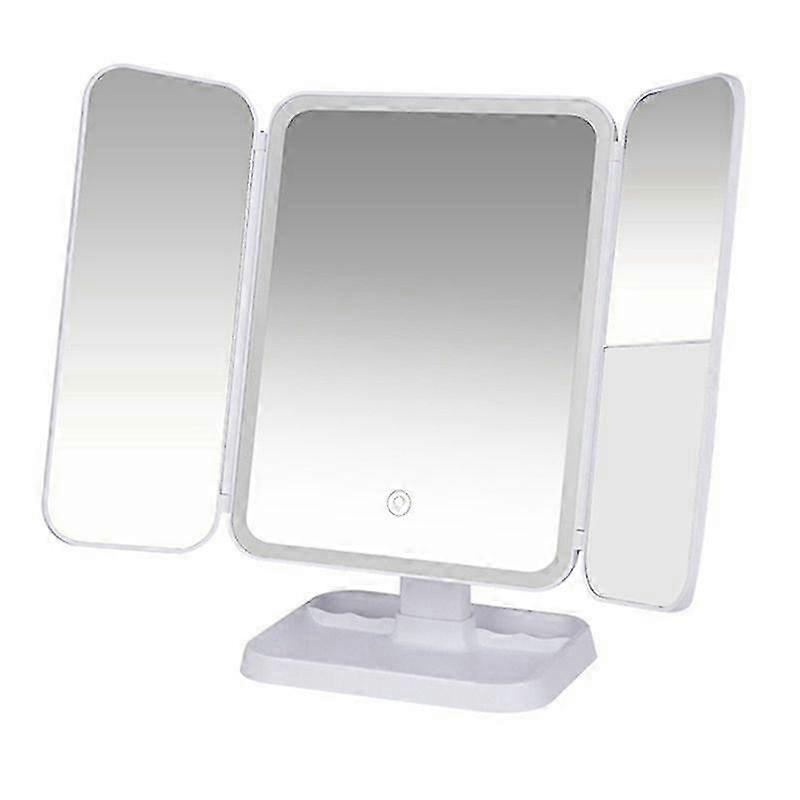 Tri-Fold Makeup Mirror LED Light Dormitory Makeup Mirror White