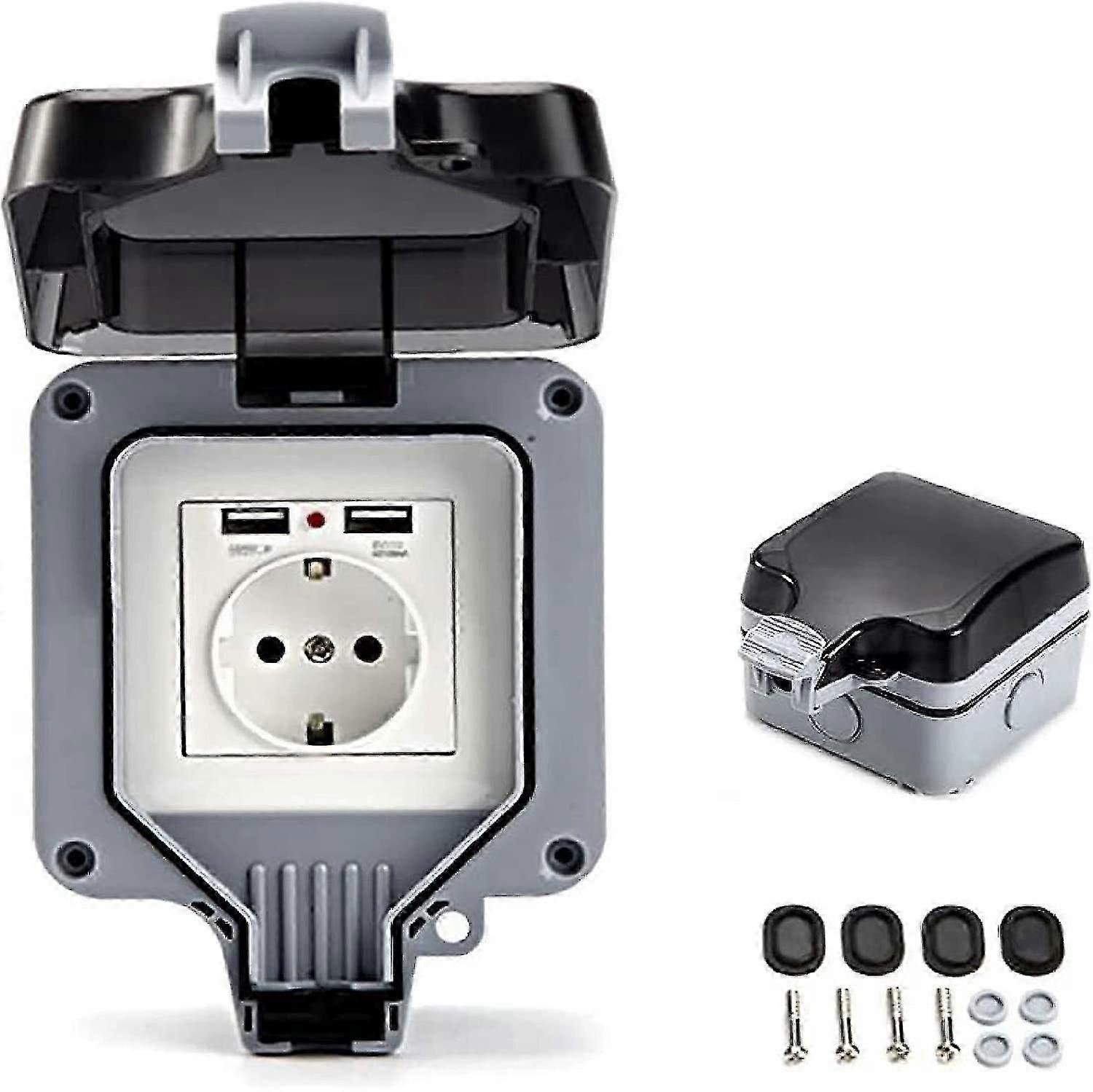 Ip66 Power Socket With Usb Ports - Waterproof Electrical Wall Socket - Outdoor Socket - Surface Mounting - Protection Contact