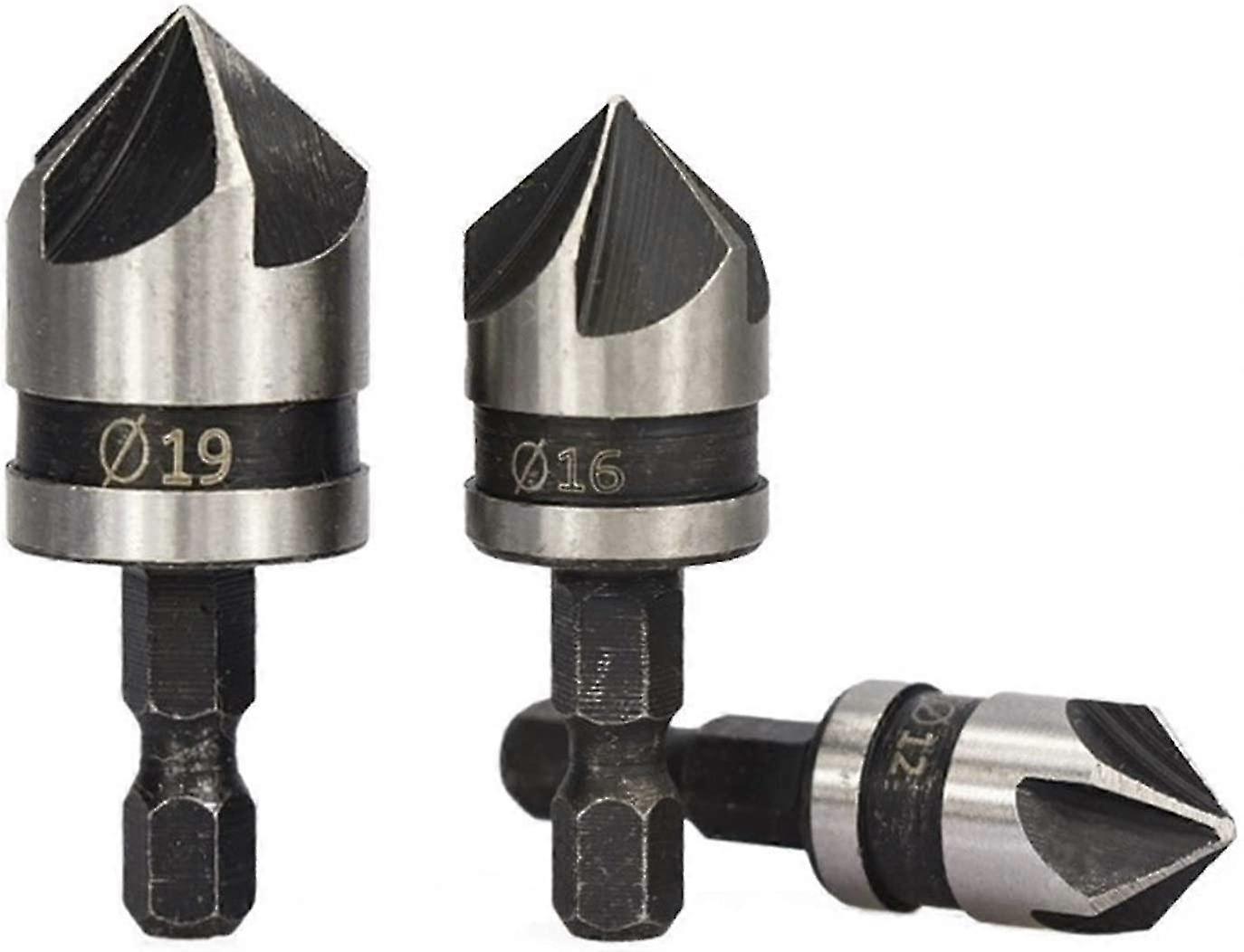 Practice 3pcs 1/4 ' Shank 82 Degree Chamfering Drill Bit 5 Flute Chamfer Countersink Drill Bit