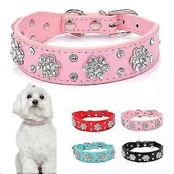 Rhinestone PU Leather Pet Dog Collar Bling Cute For Small Medium Dogs Chihuahua 26-27