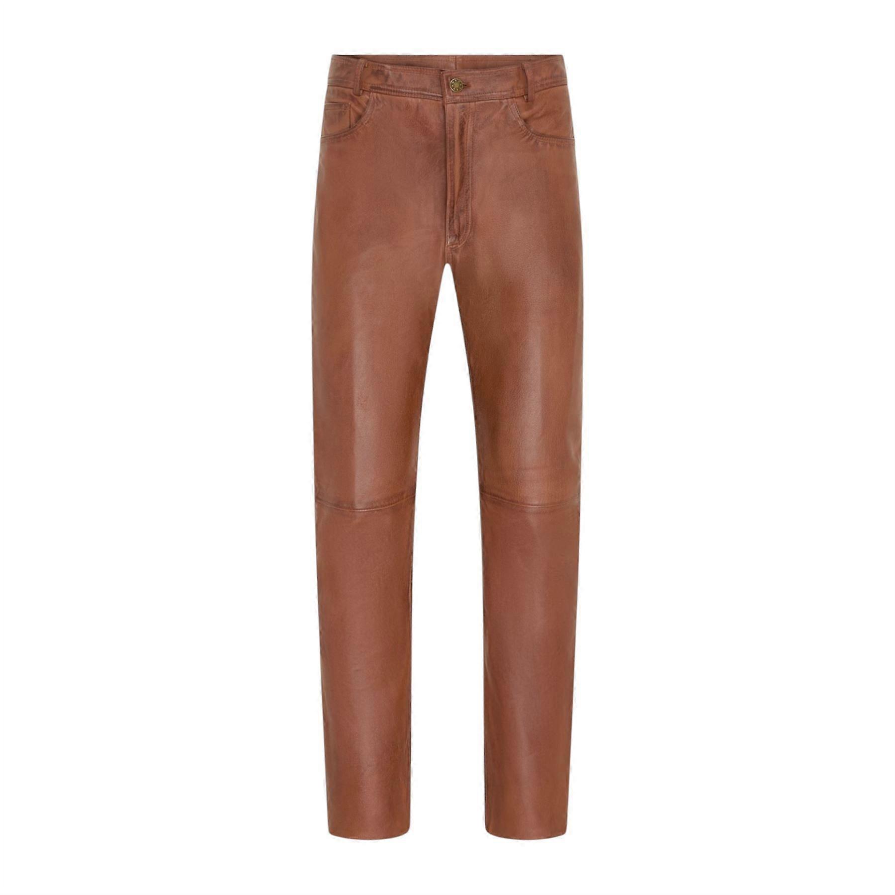 Herren Bikerjeans aus echtem, hellbraunem Lammleder, Modell 501