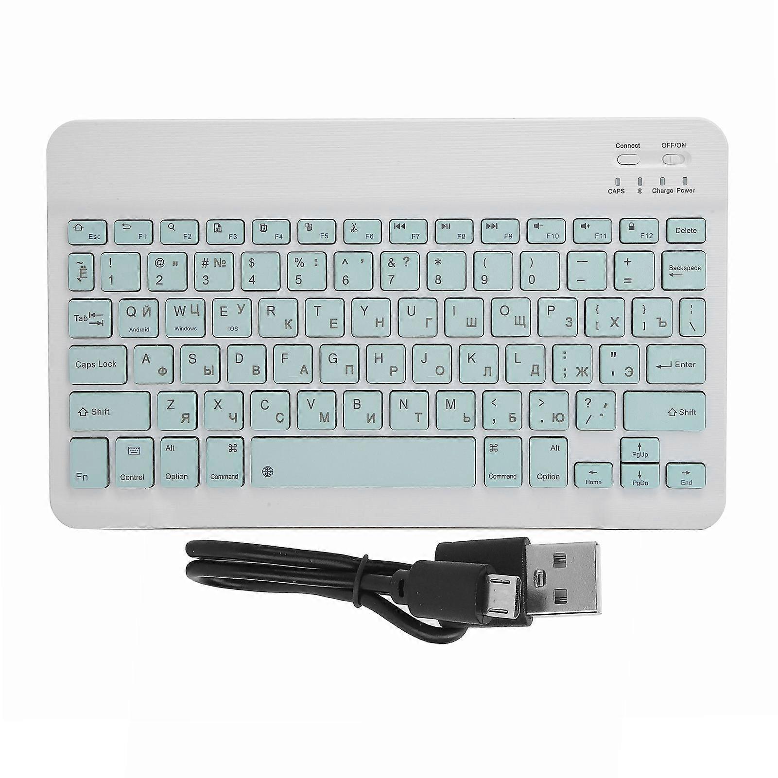 Wireless Bluetooth Keyboard Keycaps Typewriter Compatible with Universal Device 10inLight Green Russian