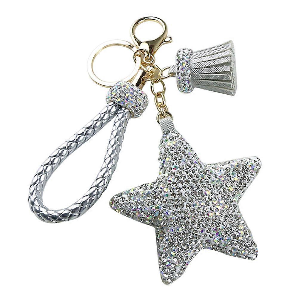 Rhinestone Keychains for Hanging Keys Silver Creative Pentagram Star Key Holder