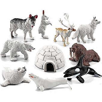 Conjunto realista de 10 figuras de animais do Ártico - Brinquedos em miniatura, decoração de bolos, educativo