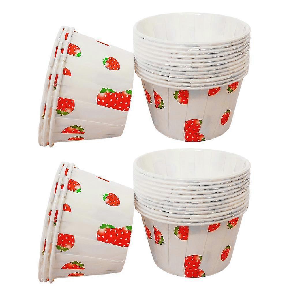 Disposable Egg Cake Paper Cups compatible with Strawberry Dessert Pattern 100Pcs