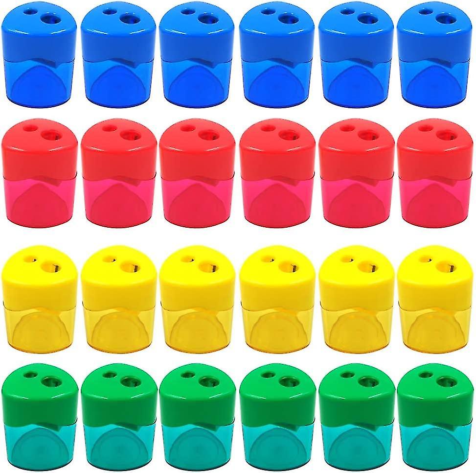 24pcs Pencil Sharpener Manual, Assorted Color Small Dual Hole Pencil Sharpeners Bulk With Lid For School Office Home