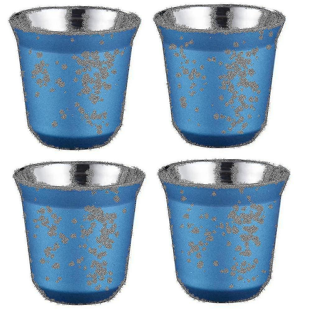 4x, 80ml Double Wall Stainless Steel Espresso Cup Insulation For Pixie Coffee Cup Capsule Shape Cof