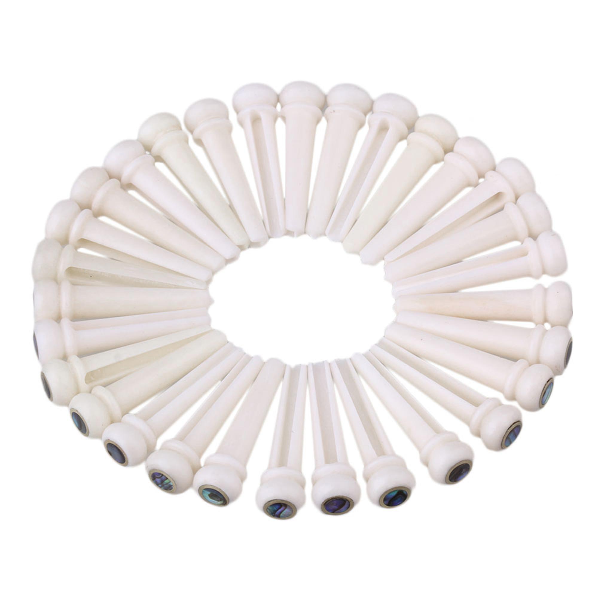 30 PCS Brass Circle Bone Abalone Dot Head Bridge End Pin for Folk Guitar White