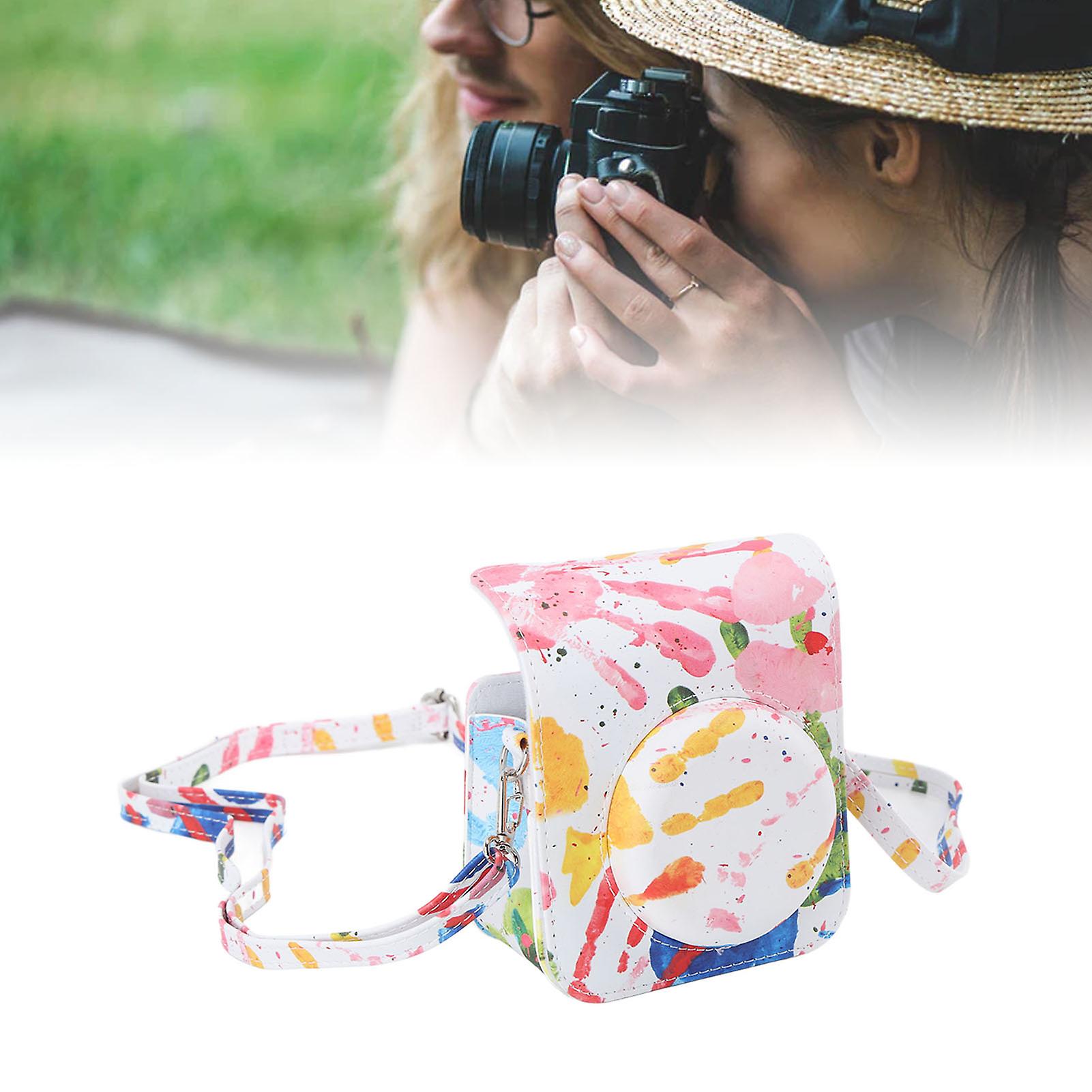 Color Print PU Leather Protective Case Bag with Adjustable Shoulder Strap Fit for Fujifilm Instax Mini 12 Palm Print Watercolor