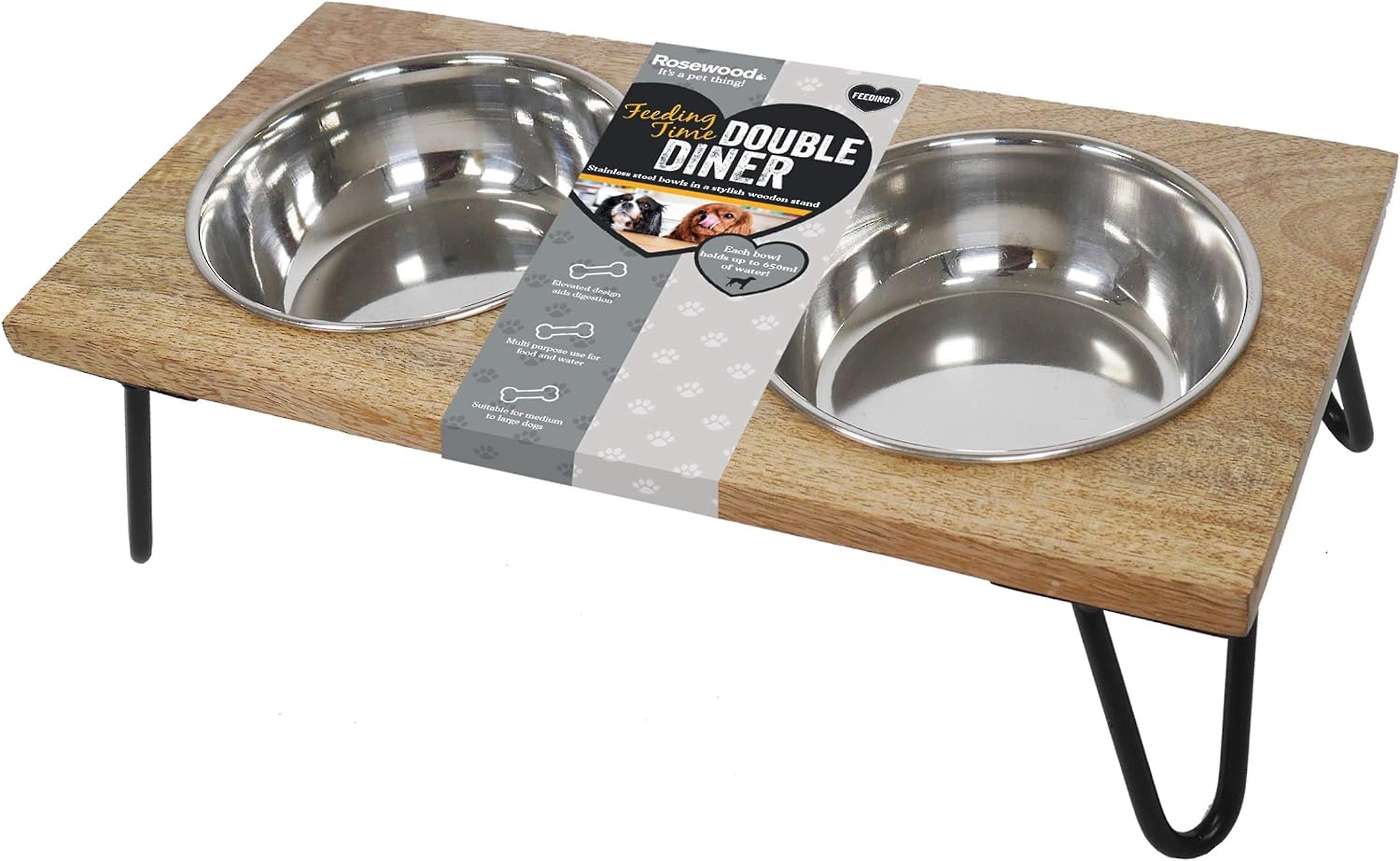 Rosewood 木制双狗猫碗喂食器 650ml