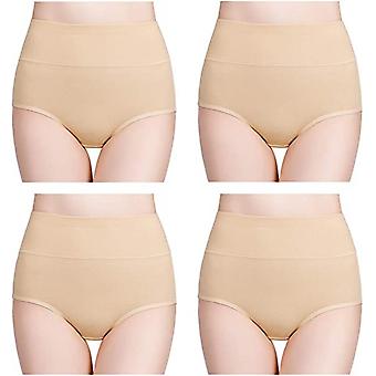 Veeki Women's High Waisted Cotton Underwear Ladies Soft Full Briefs Panties Pack of 4, Skin, XL