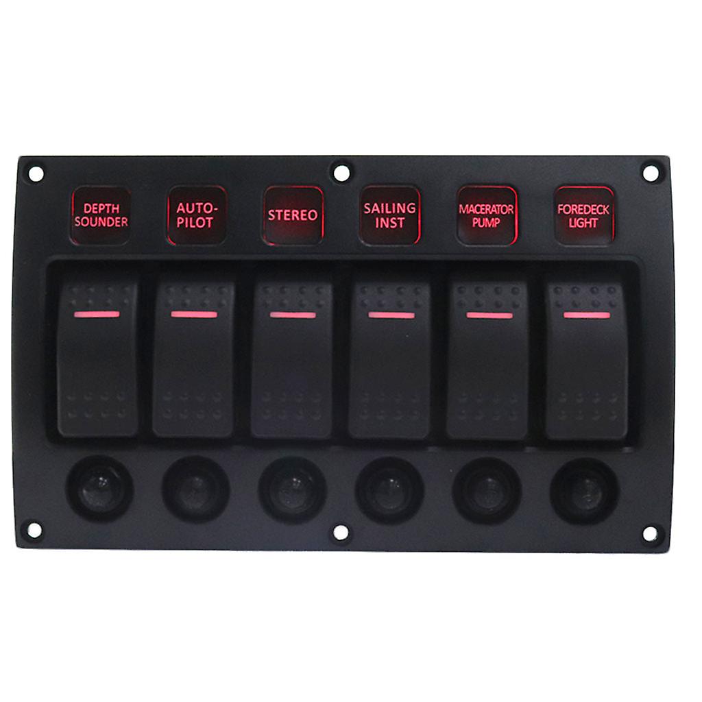 6 Gang Waterproof Car Auto Marine Led Rocker Switch Panel Circuit Breakers