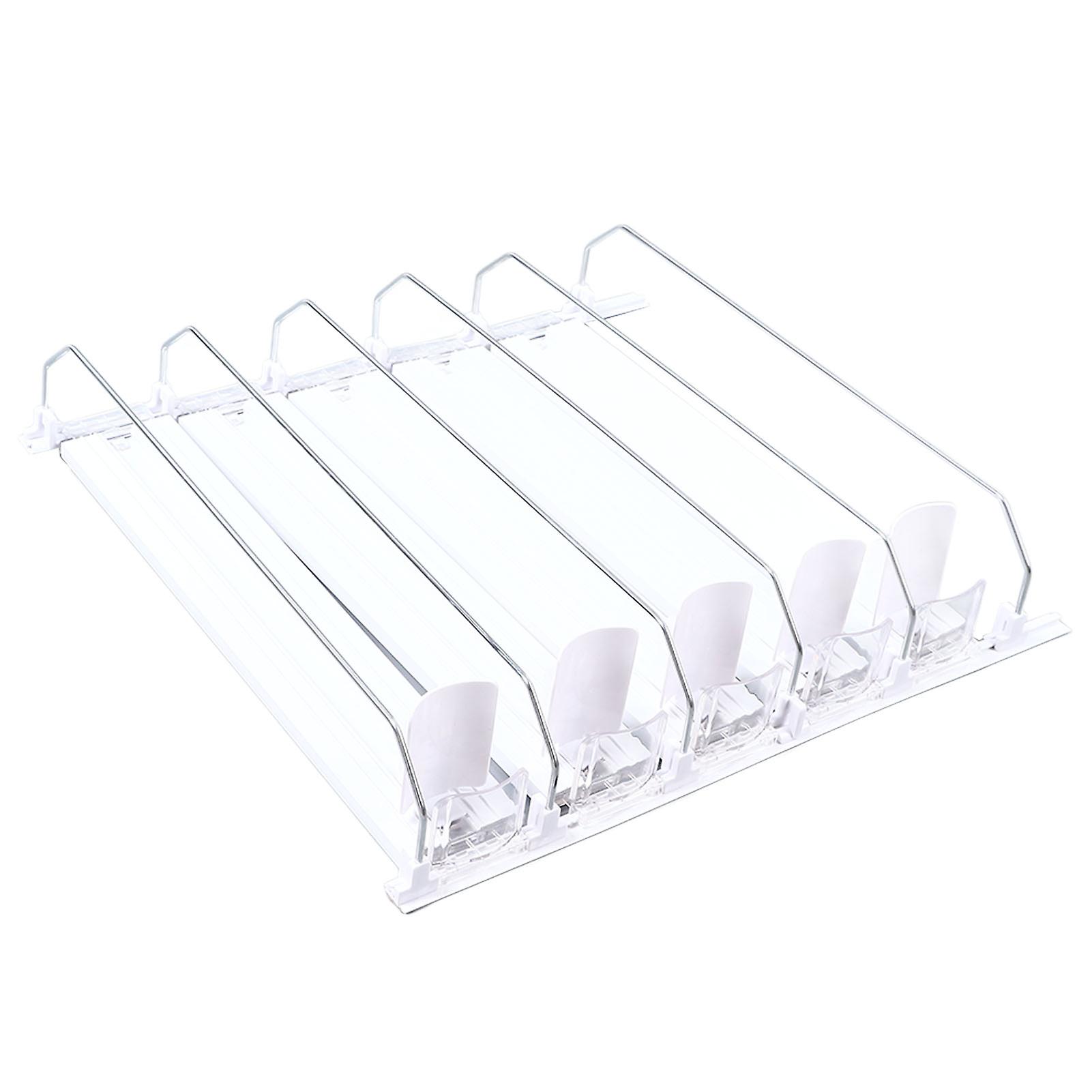 Drink Organizer for Fridge Spring Loaded Adjustable Push Rod Slide Rail Soda Can Dispenser for Beer Beverages 38cm White