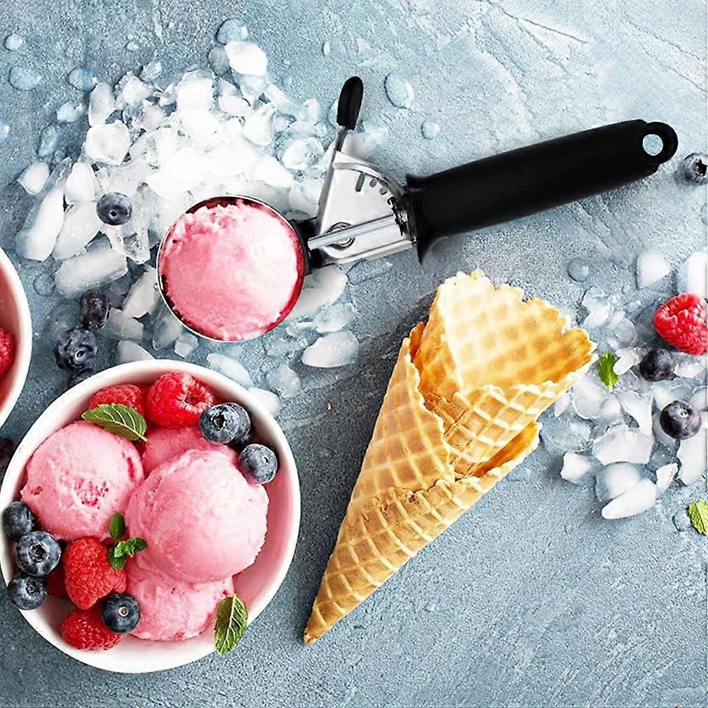 Ice Cream Spoon with Trigger, Ice Cream Spoon in Stainless Steel, Ice Cream Scoop Device for Cakes, Fruits, Dessert Scoops