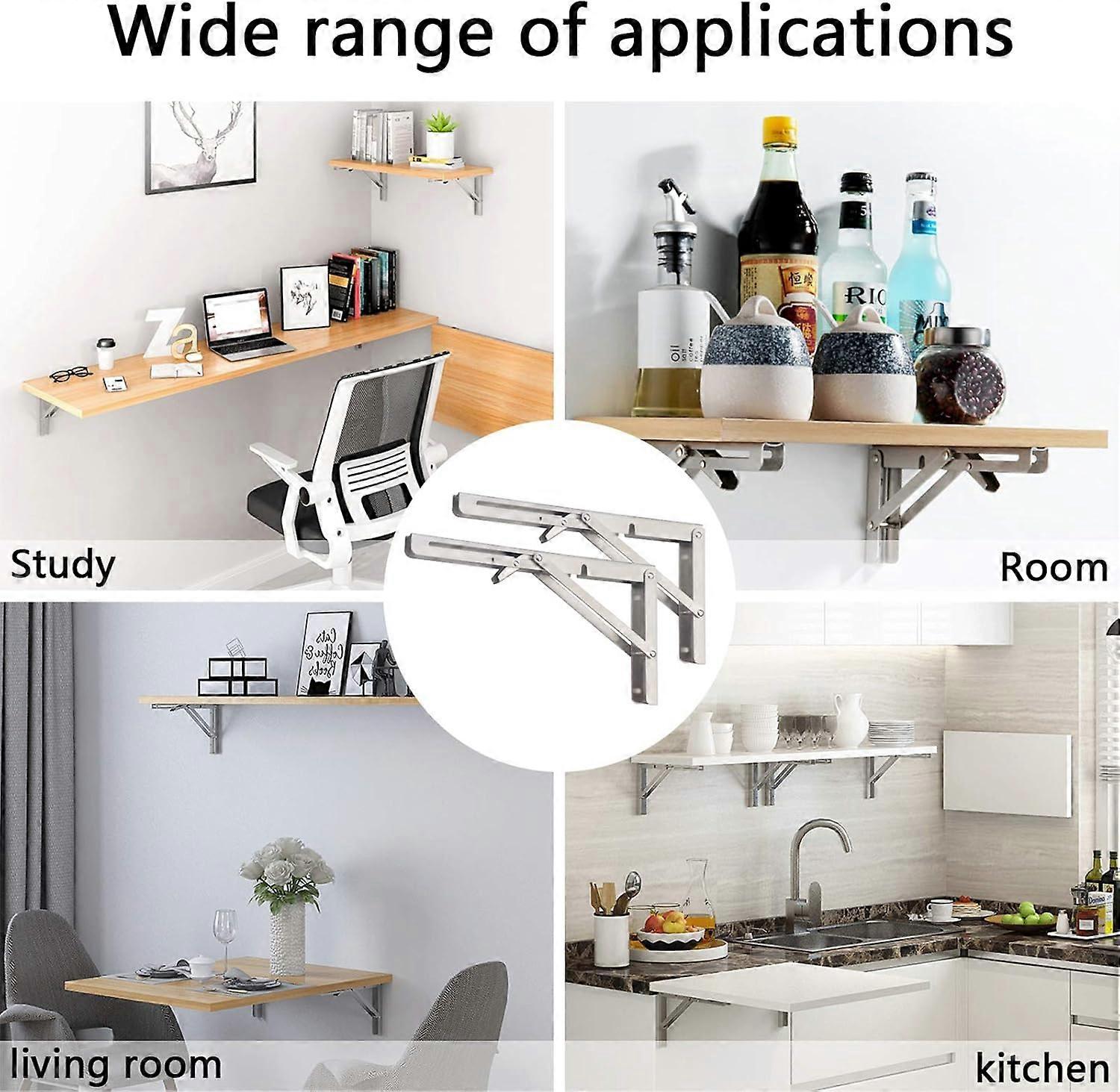 Stainless Folding Shelf Brackets - Heavy Duty Stainless Steel Collapsible Shelf Bracket for Bench Table, Space Saving DIY Bracket, Max Load: 45kg