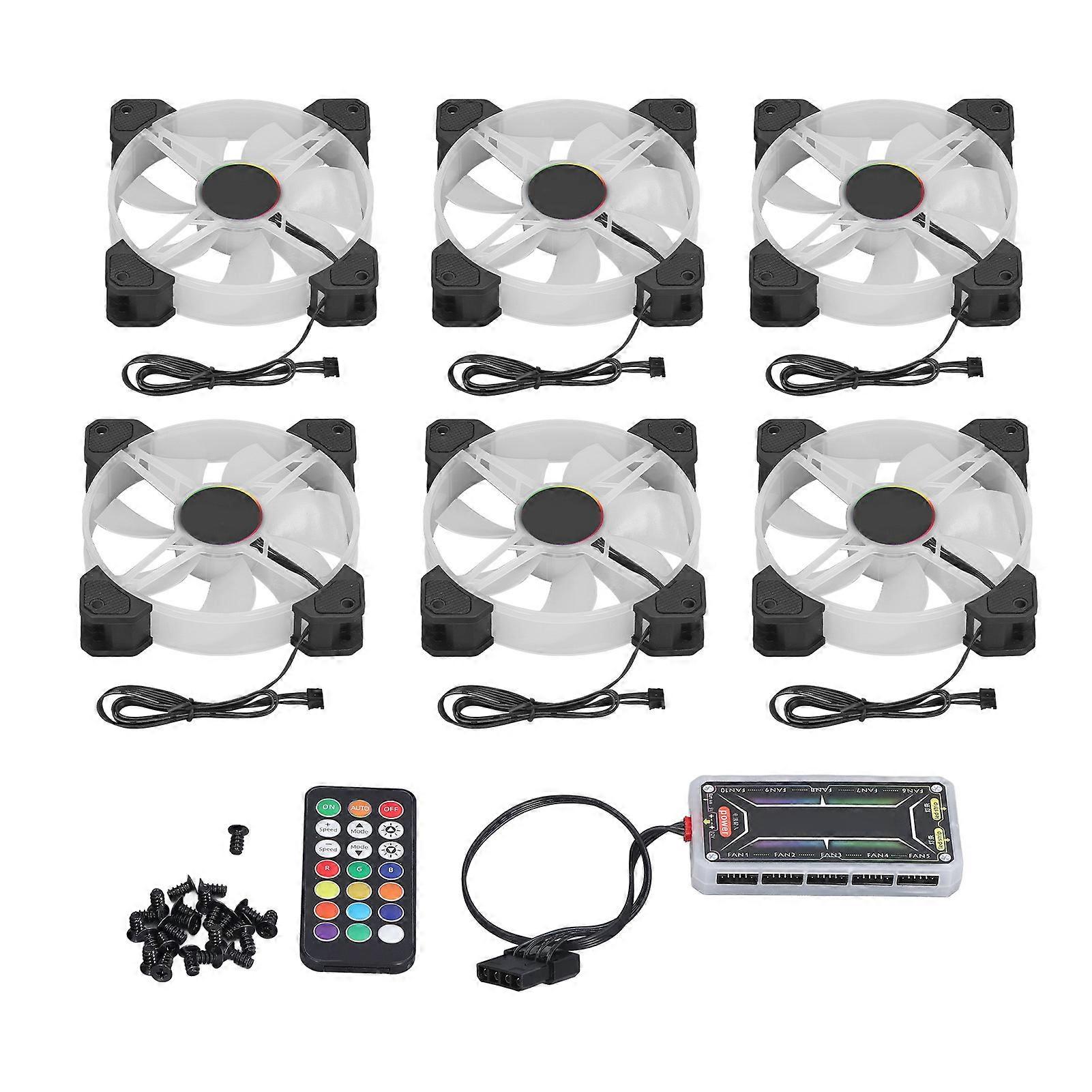 6pcs Computer Case Fan 120mm Ultra Quiet Adjustable Color RGB PC Computer Case Noise Reduction Cooling Fan with Remote Hub