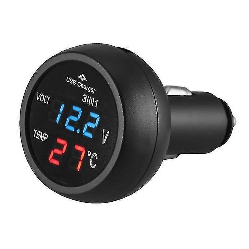 3 in 1 12/24v Auto Auto LED Digital Voltmeter Messgerät Thermometer USB-Ladegerät