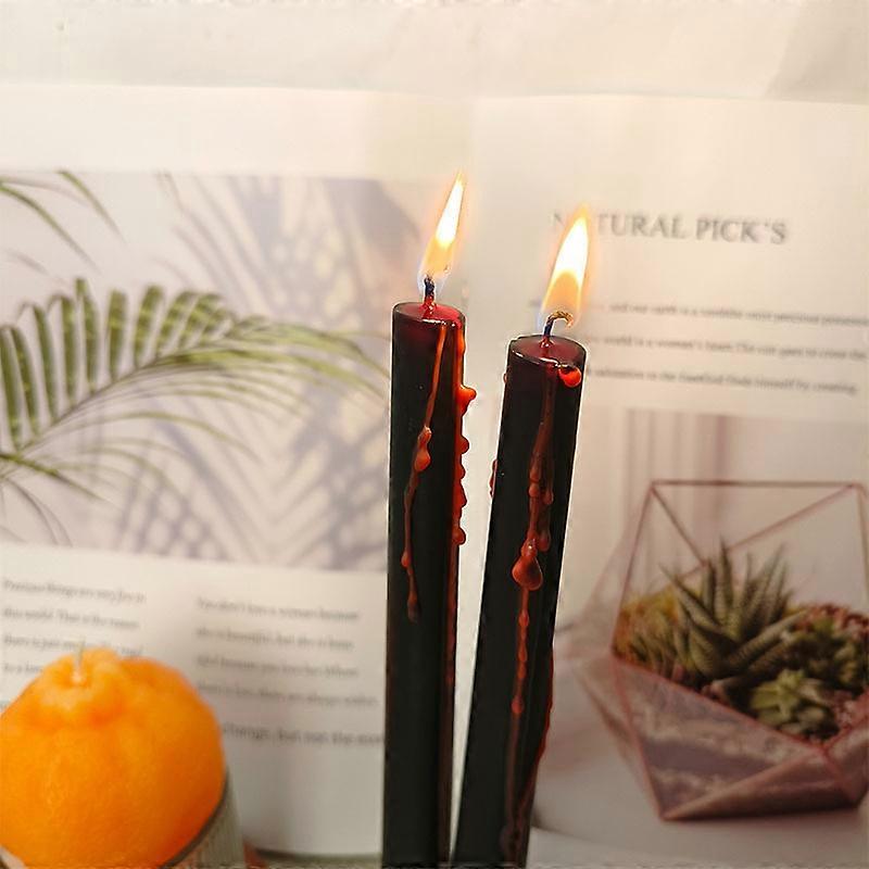 2pcs Vampir Tears Taper Kerzen, 10 Zoll große blutende Kerzen, unparfümierte schwarze konische Kerzenständer, gruselige Blut Tropfkerzen Set für Halloween Par