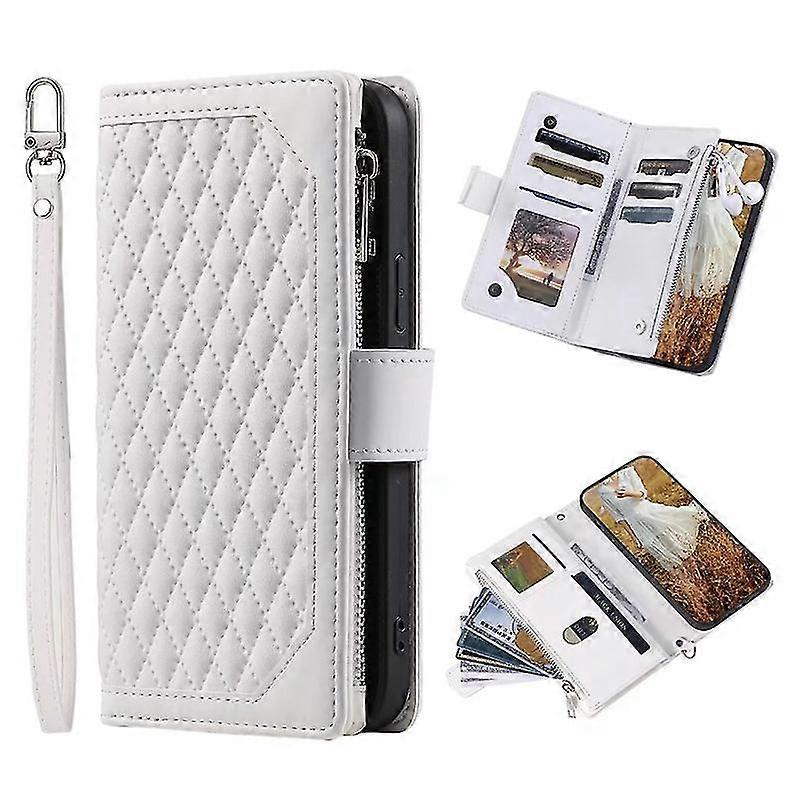 Wallet Case Compatible With Iphone 14 Pro Max/14 Pro, Rhombus Pu Leather + Soft Tpu Frame Cover With Lanyard