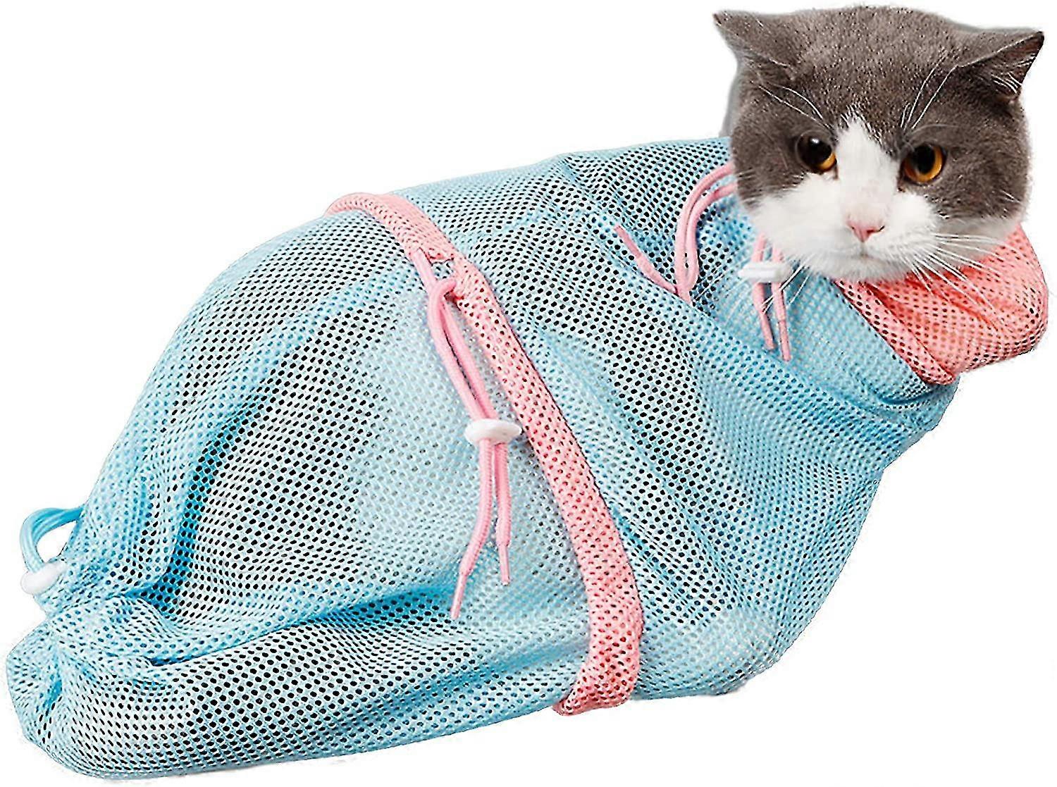 猫の入浴バッグ、猫のシャワーネットバッグ、通気性のある猫のグルーミングバッグ、調整可能な猫の洗濯シャワーバッグ