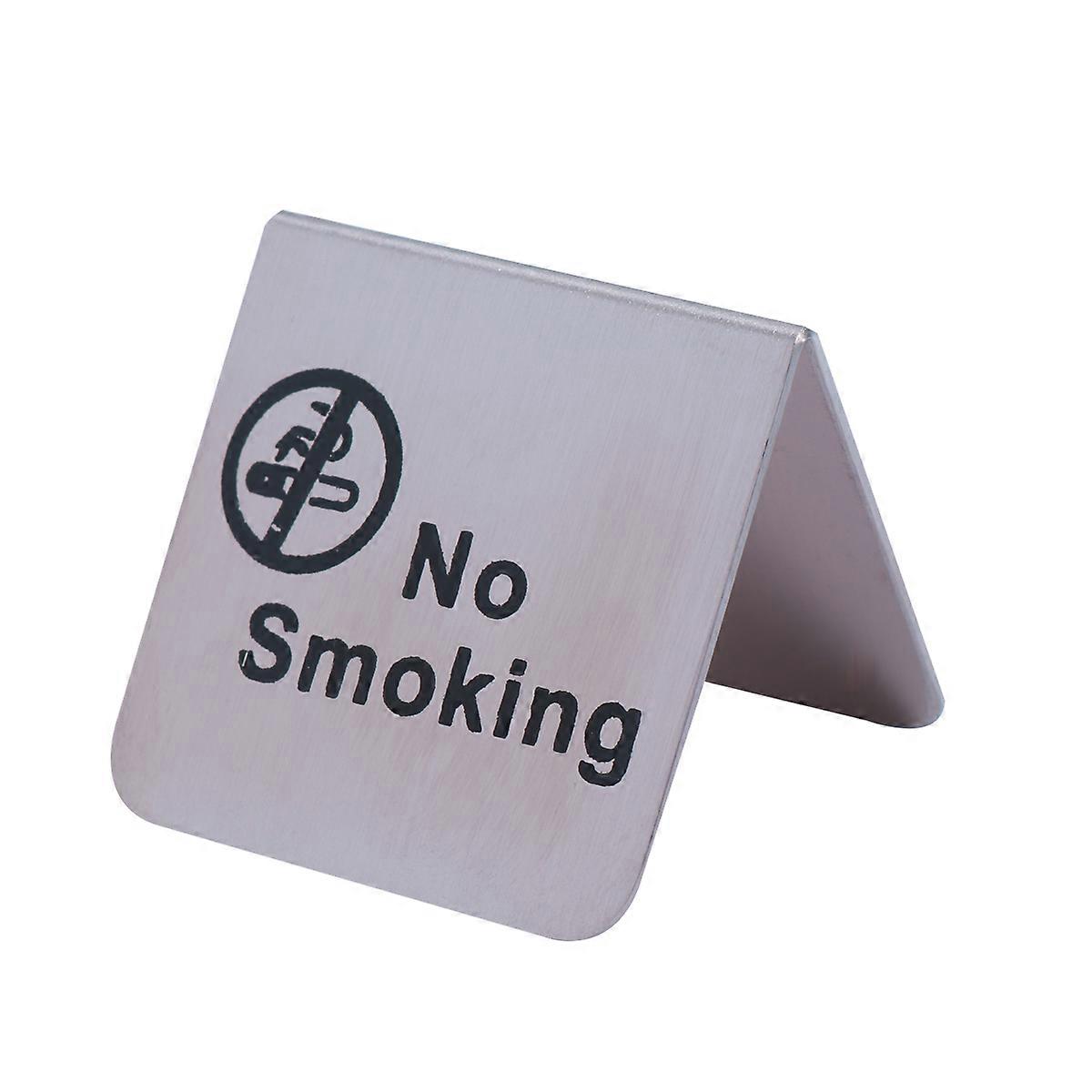 Stainless Steel No Smoking Table Tent Sign Double Side Free Standing No Smoking Sign for Office Hotel (English/Black Circle)