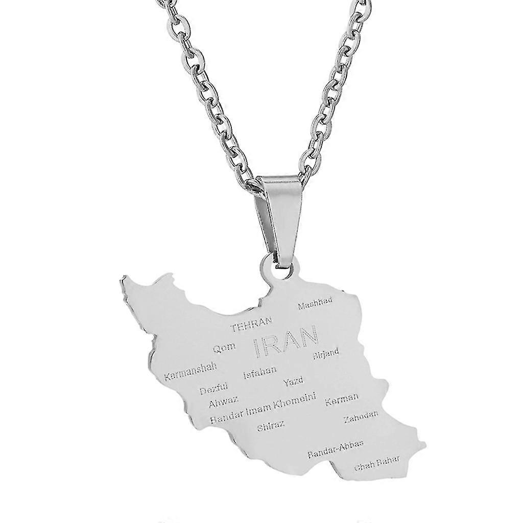 Ανοξείδωτο ατσάλι Ιράν Χάρτης μενταγιόν κολιέ για ζευγάρι έθνικ αξεσουάρ κοσμήματα