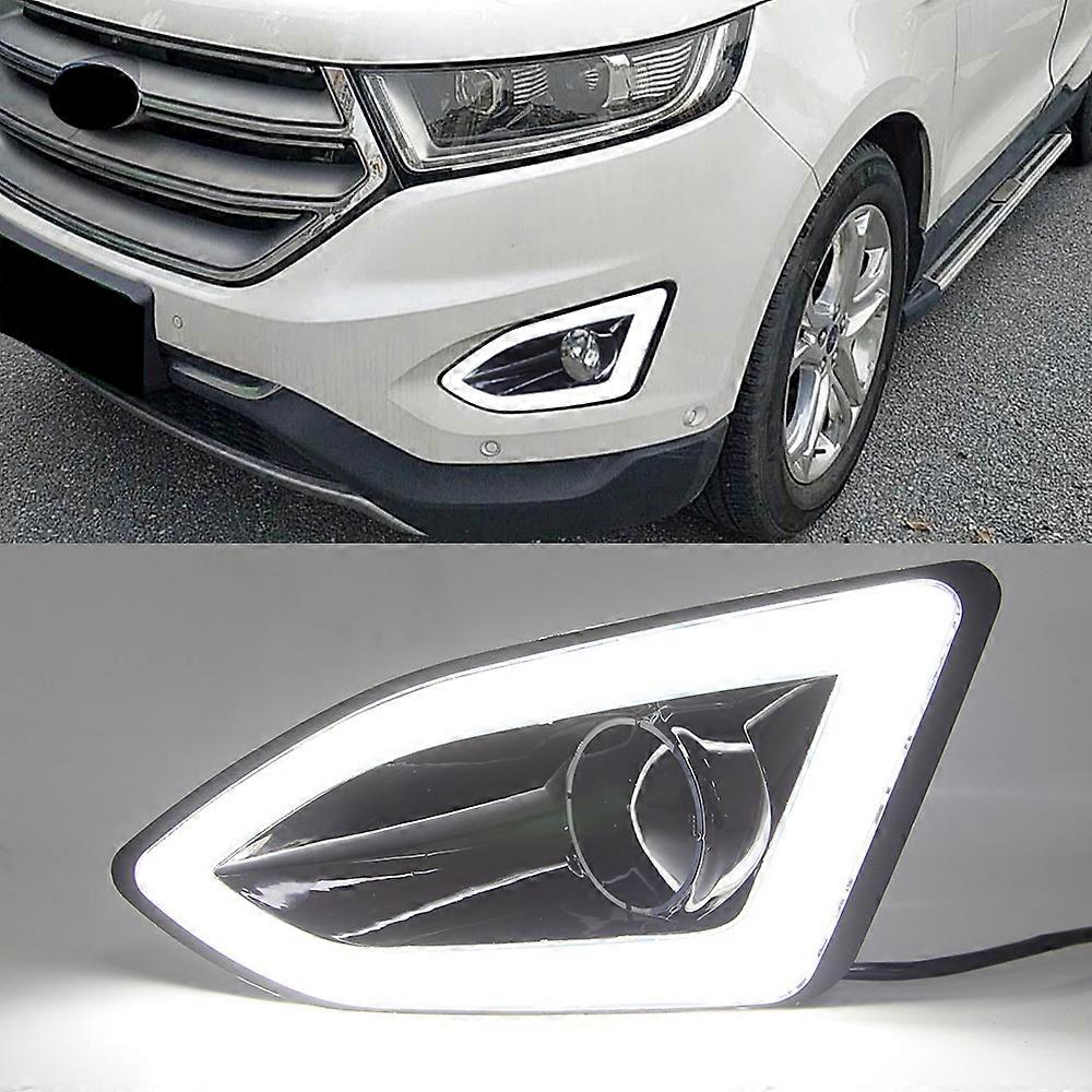 2Pcs Daytime Running Light with Yellow siganl Fog Lamp cover Car LED DRL For Ford Edge 2015 2016 2017 2018