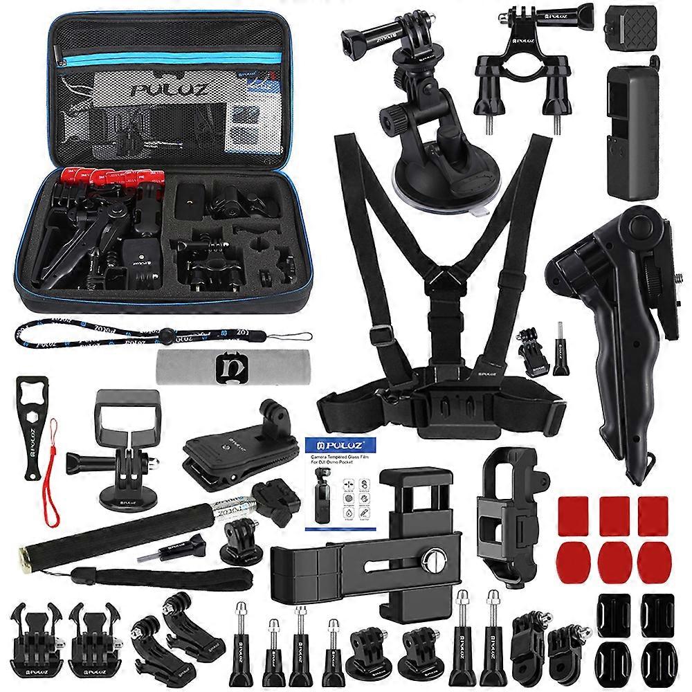PULUZ 43-in-1 Accessories Kit Includes Chest Strap/Suction Cup Mount/Grip Tripod Mount/Handlebar Mount and More for DJi Osmo Pocket with EVA Case