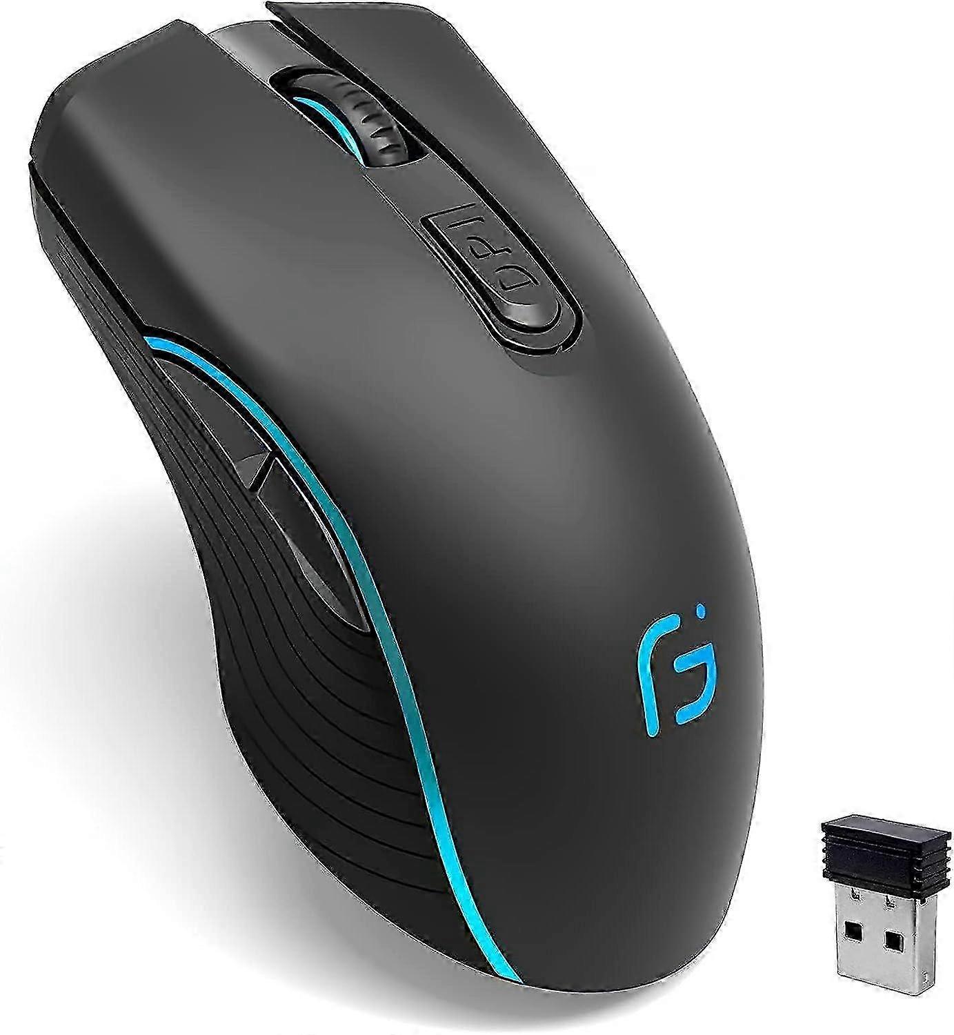 Wireless Gaming Mouse, C8 Silent Click Wireless Rechargeable Mouse with Colorful LED Lights and 2400/1600/1000 DPI for Laptop and Computer