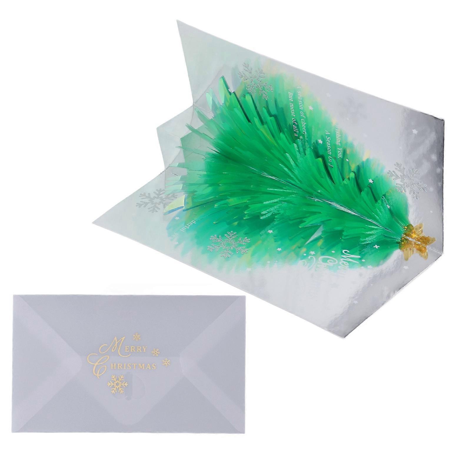 3D Christmas Cards Glitter Tree Theme Embossed Design Foil Stamping Process Decorative Paper Popup Holiday Card Green