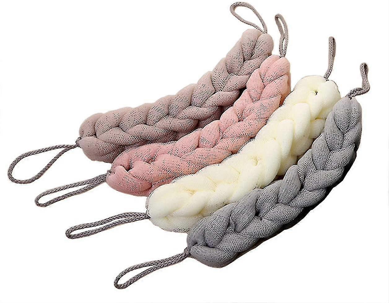 4 Packs Long Stretch Back Sponge With Rope Handles Back Scrubber Bath Shower Mesh Sponge Exfoliating Body Scrub Stretch Braided Loofah Compati