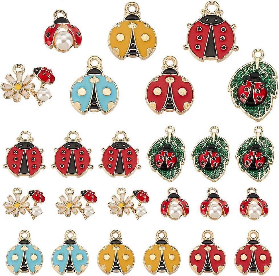 60pcs 7 Style Ladybug Enamel Charms Alloy Ladybug Insects Charms Ladybug Enamel Pendants Flying Insects Animals Charms for Craft Bracelet Necklace Ear