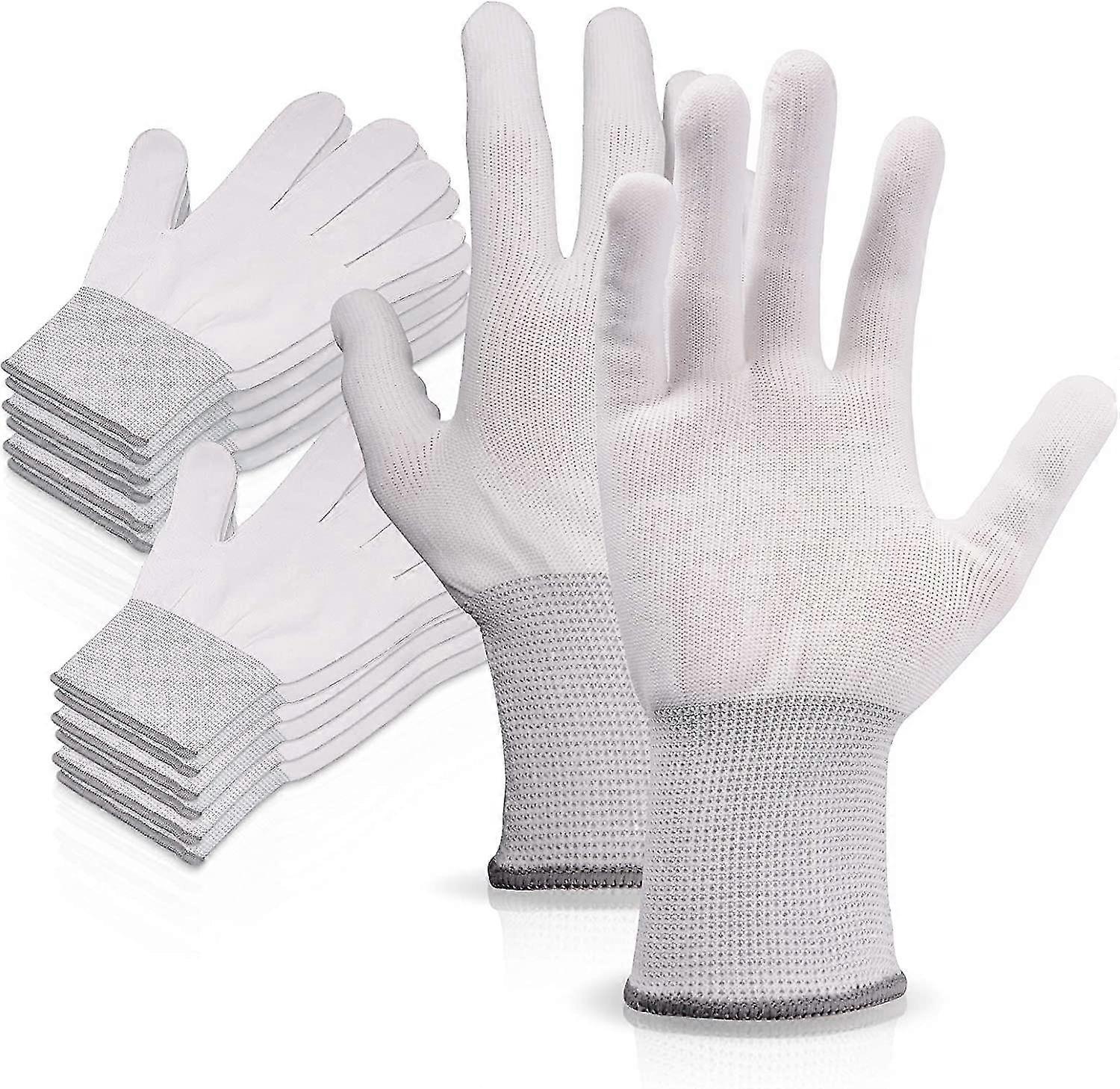 Pairs White Nylon Work Gloves Stretchy Full Finger Work Gloves Non-slip Anti-static Gloves