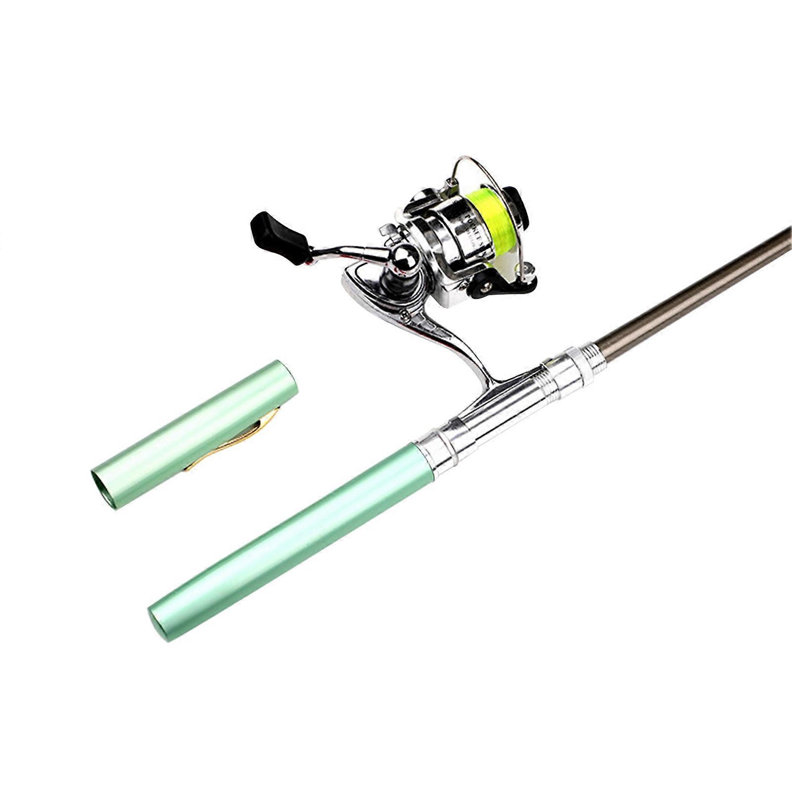 Kaesi 2Pcs/Set Winter Outdoor Mini Pen Fishing Rod Portable Rotating Spinning Wheel