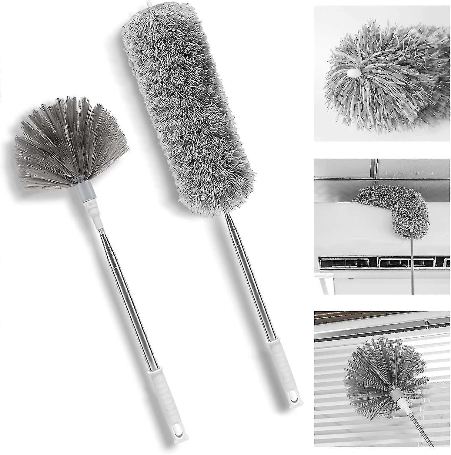 Dome Corner Brush Duster With Telescoping Pole Up To 100" And Bendable Microfiber Head For Cleaning Ceiling Fans, High Ceilings, Window Sills, Etc. (g