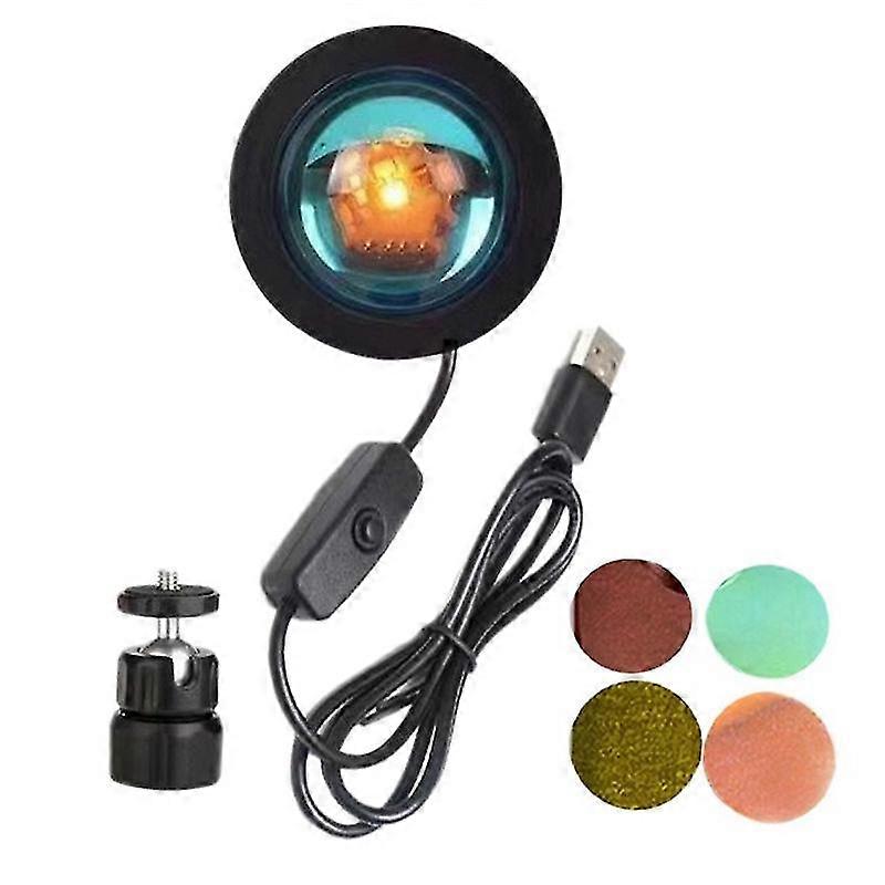 4 in 1 Sunset Lamp Projection Atmosphere LED Night Light,USB Projector 360 Degree Photography Lamp